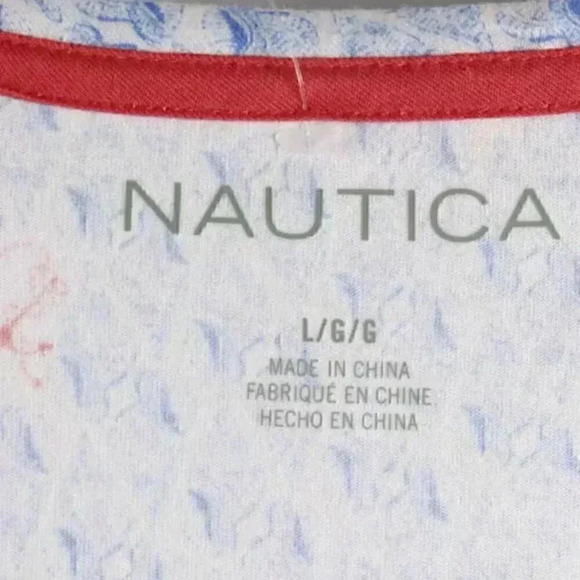 Nautica white with blue seashell anchor print short sleeve sleep shirt sz L - Picture 3 of 6